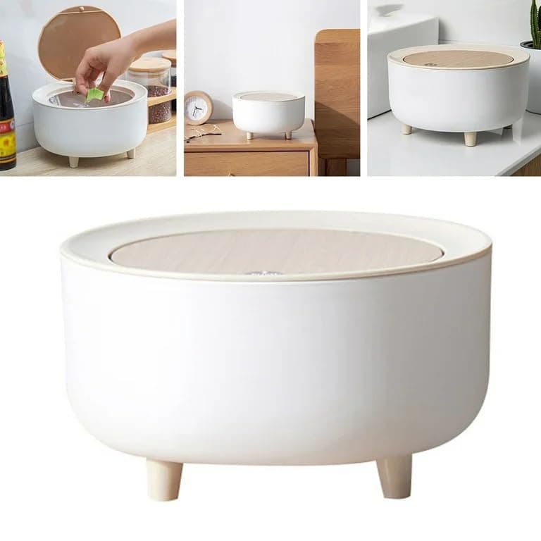 EVVIX Mini Dustbin Plastic Waste Storage Garbage Mini Waste Bin Disposal Dustbin Small Trash bin Can Waster Bin for Office Desk Kitchen Bedroom WHITE Square