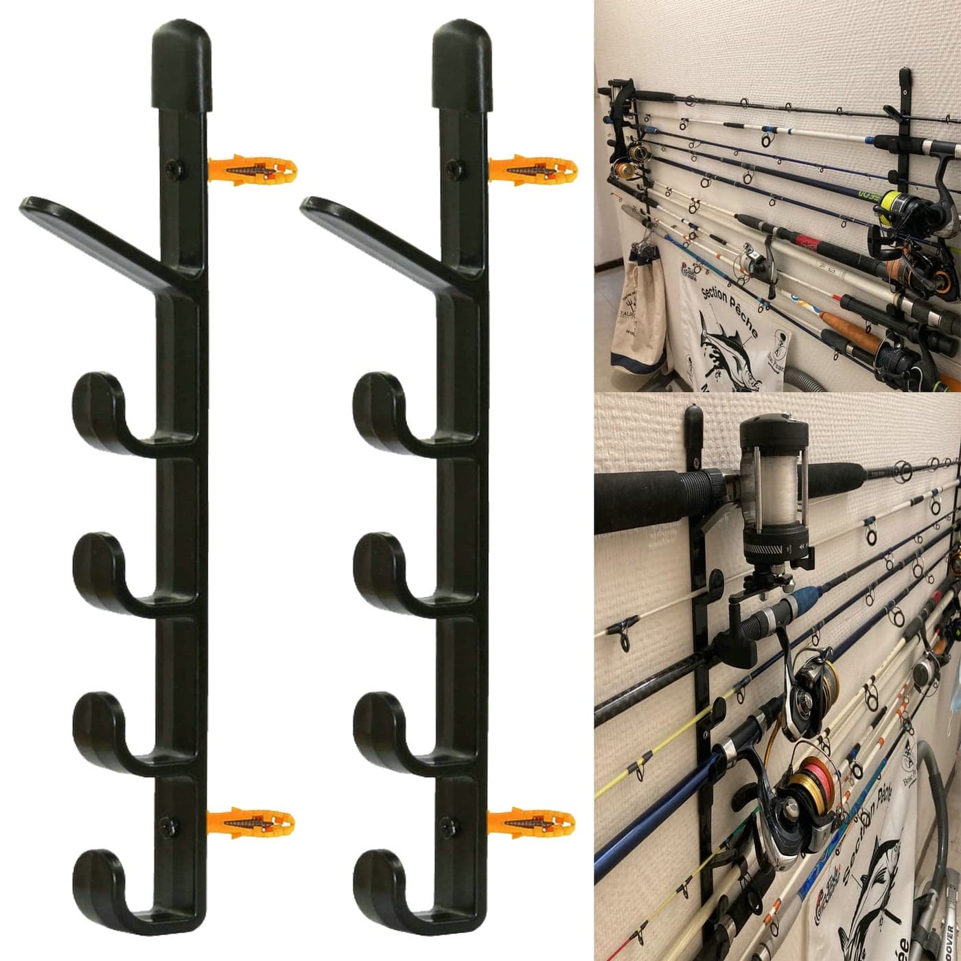 1Pair Fishing Rod Storage Rack Horizontal Wall Mount Fishing Pole Holder Storage Organizer for Garage Cabin Basement Holds up to 5 Rod Easy to Install Hardware included
