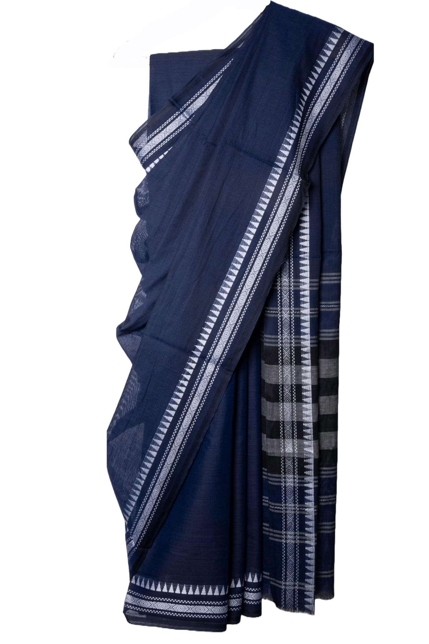 Womens Relax Fit Cotton Blend Soft Khadi Handloom Saree With Unstitched Blouse Pices(5.5m Saree&0.8m Blouse pices) (INDIGO BLUE)
