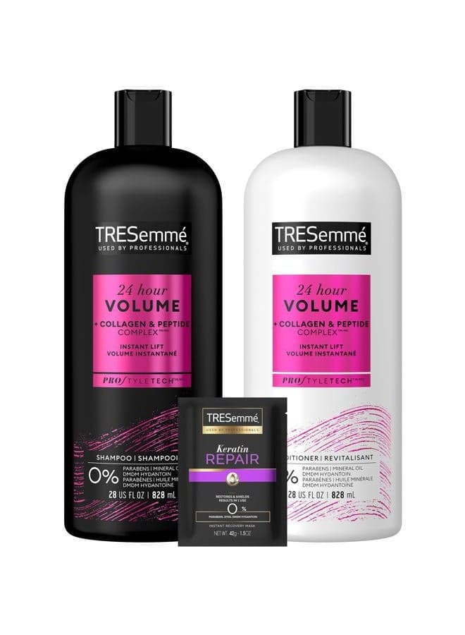 Shampoo and Conditioner Set, 24 Hour Volume + Keratin Repair Hair Mask – Volumizing Hair Products for Fine Hair with Collagen & Peptide Complex (3 Piece Set)