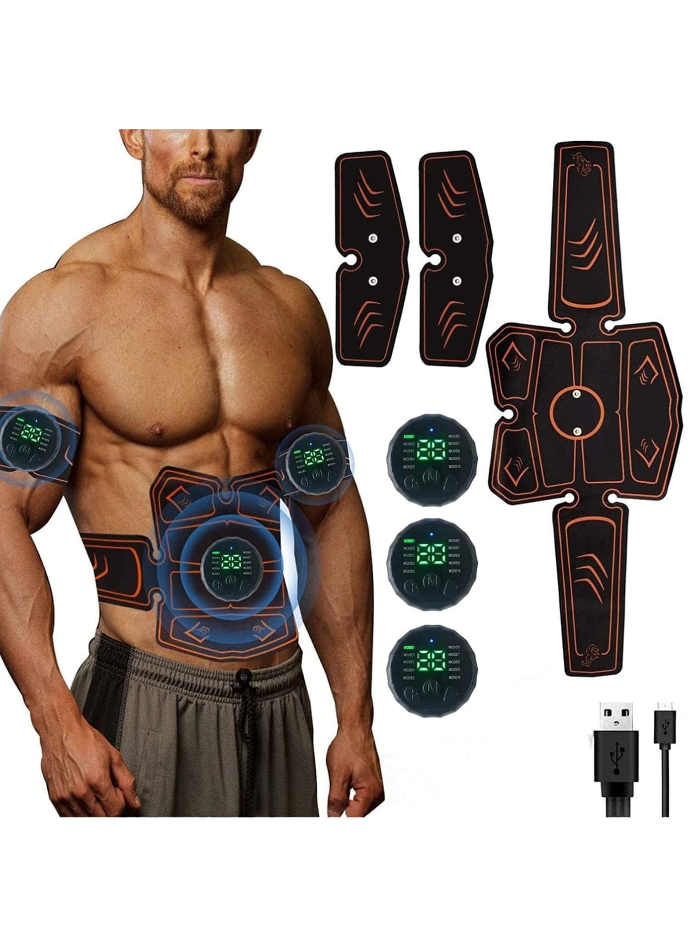 ABS Muscle Stimulator for Home Fitness, EMS Trainer with 10 Modes, Includes 8 Gel Pads for Abdomen, Arms, and Legs, Ideal for Men and Women