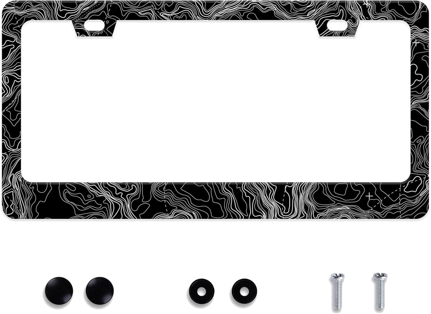 UNINDREM Topographic Map License Plate Frame - Stainless Steel, Rust-Proof, 12x6 Inch