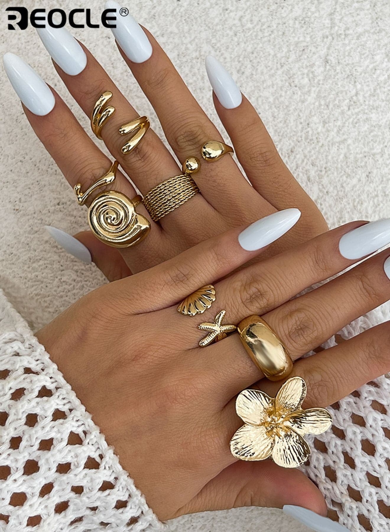 8PCS Women's Boho-Chic Stackable Ring Set Floral and Textured Metal Statement Rings Mixed Design Layering Ring Collection for Daily Wear and Special Occasions