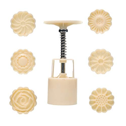 Dadam Cookie Press Mid-Autumn Festival Hand-Pressure Moon Cake Mould with 6 Pcs Mode Pattern for 1 Sets - 50g Cookie Stamp Mooncake Mold Set - Cookie Stamps DIY Decoration Press Cake Cutter