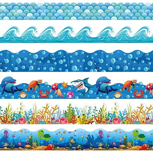 Containlol Borders for Bulletin Board Decoration, 118 ft Ocean Theme Scalloped Trim Classroom Bulletin Board Borders for School Office Whiteboard Wall Poster Chalkboard Decor