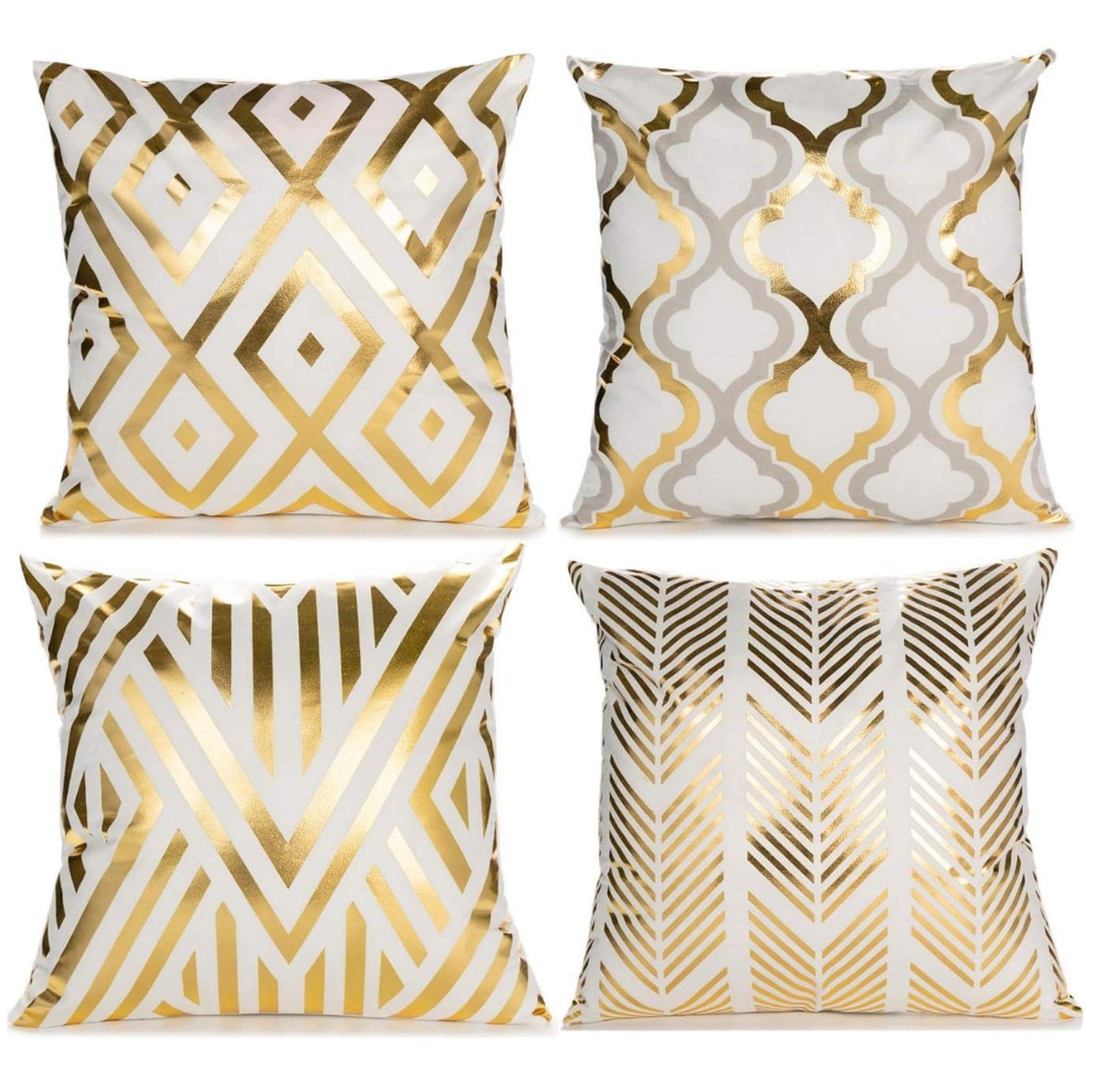 ZLINA Home Decorative Set of 4 Throw Pillow Covers Gold Foil Pillow Covers 18 18 Inch Geometric Square Cushion Covers Decor Couch Sofa BedroomWhite and Gold