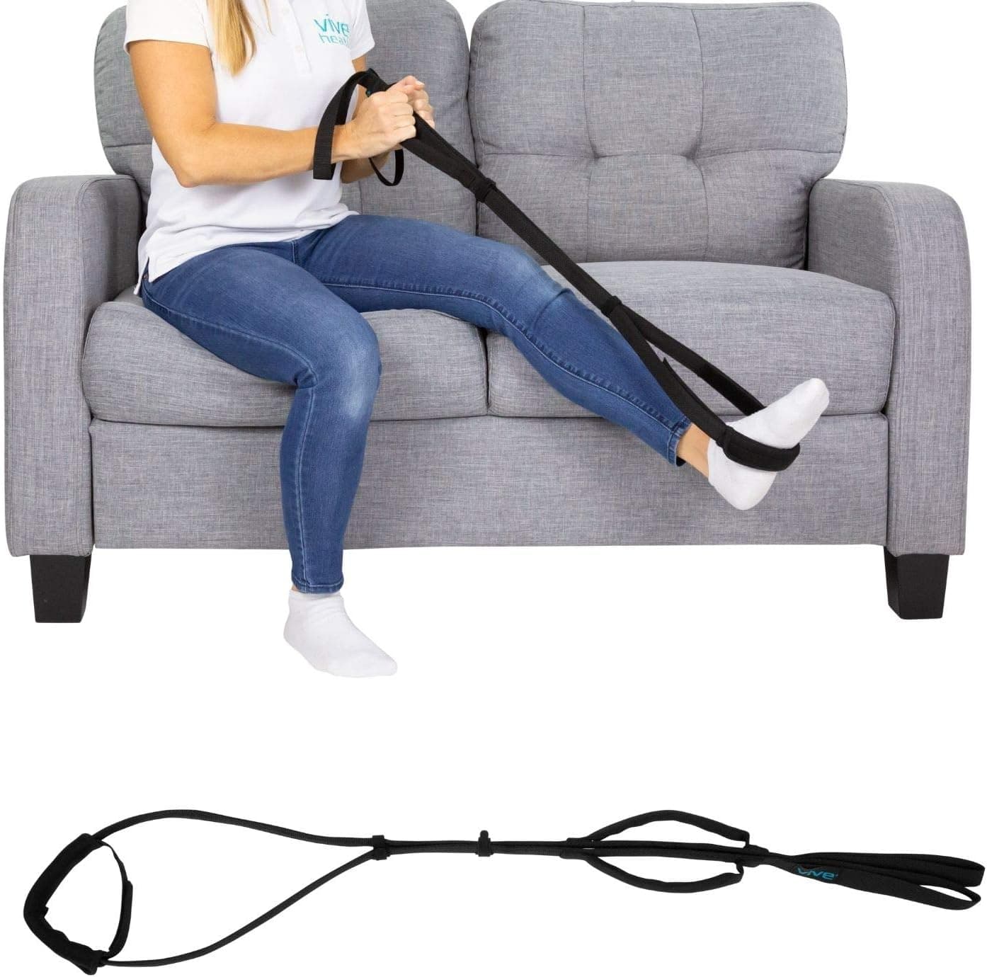 Vive Multi Purpose Leg Lifter Strap Proflex Leg Lift Strap Leg Lifter Assist with Nylon Webbing for Recovery Stretching Loop with Hand Grips Lift Foot Calf for Elderly Handicapped Car Bed