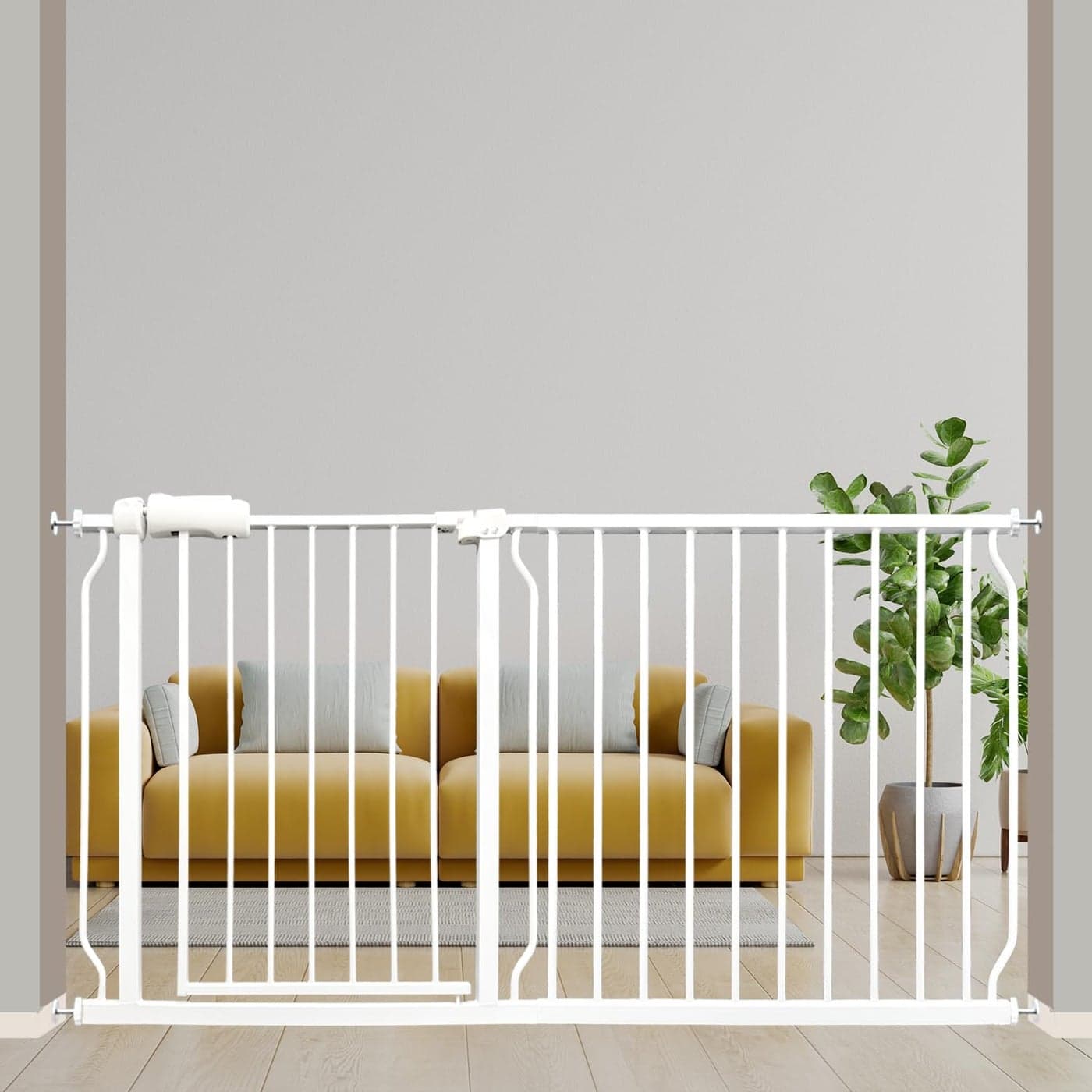 Vothco Extra Wide Baby Gates 57562 Inch Large Metal Safety Gate for Stairs Doorways No Drilling Pressure Mounted Pet Gates for Kids Dogs