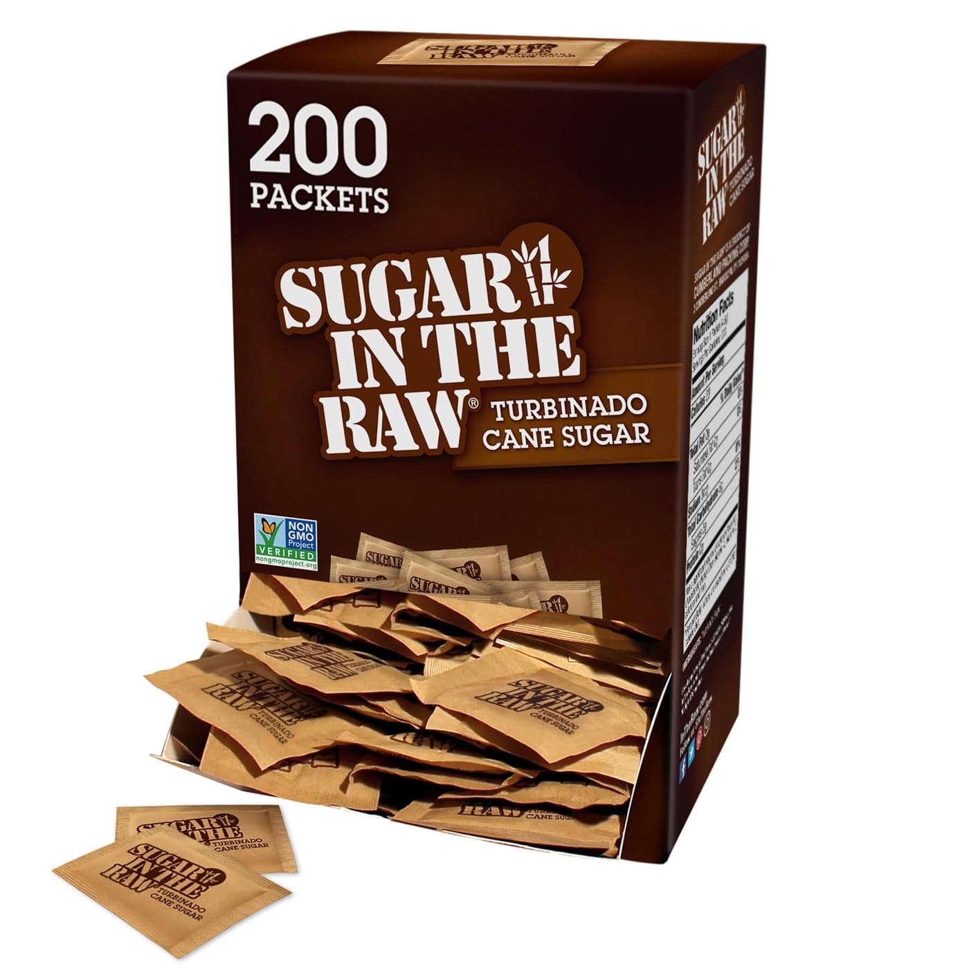 Sugar In The Raw Turbinado Cane Sugar Packets 200 Ct Box 1 Pack Pure AllNatural Turbinado Sugar NonGMO Project Verified Kosher Vegan and Gluten Free
