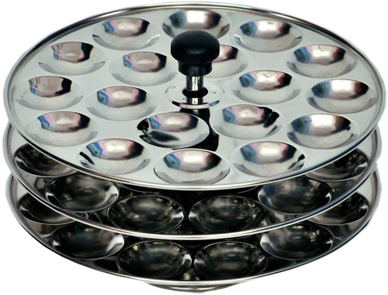Dharam Paul Traders Stainless Steel Mini Idli Maker Stand | Podi idli Steamer with 3 Plates and 36 Cavities.12 Cavities in 1 Plate.