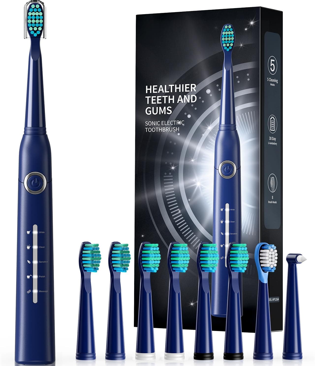 TEETHEORY Electric Toothbrush for Adults with 8 ๐๐ซ๐ฎ๐ฌ๐ก ๐๐๐๐๐ฌ, Sonic Electric Toothbrush with 40000 VPM Deep Clean 5 Modes, Rechargeable Toothbrushes Fast Charge 4 Hours Last 30 Days