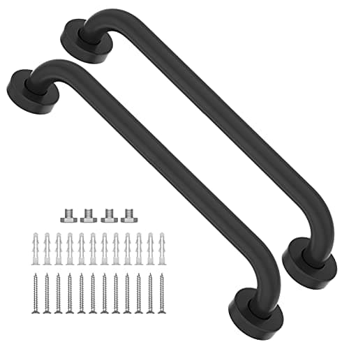 2 Pack Grab Bars 16 Inch, iMomwee Black Bathroom Handle for Elderly, Stainless Steel Safety Bars for Showers and Walls, Handicap Shower Rail Grab Bar, Balanced Support Bars for Senior Disabled