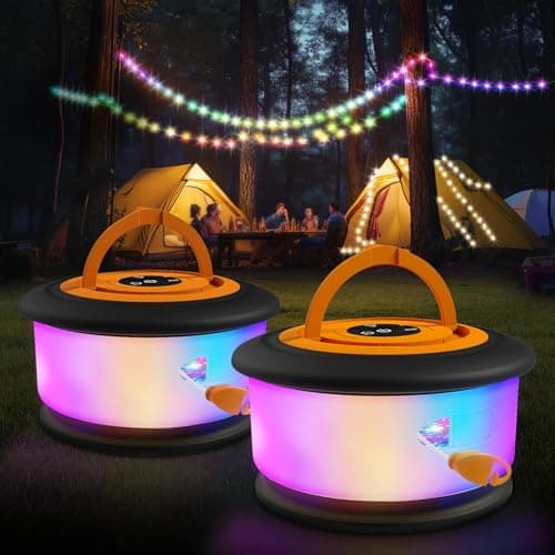 2pcs Camping String Lights2 in 1 Upgraded 328FT Rechargeable Tent Lights String with 19 Lighting ModesQuick Storage camping lightsPortable LED Lamp for Bedroom Yard Decor Christmas BlackOrange