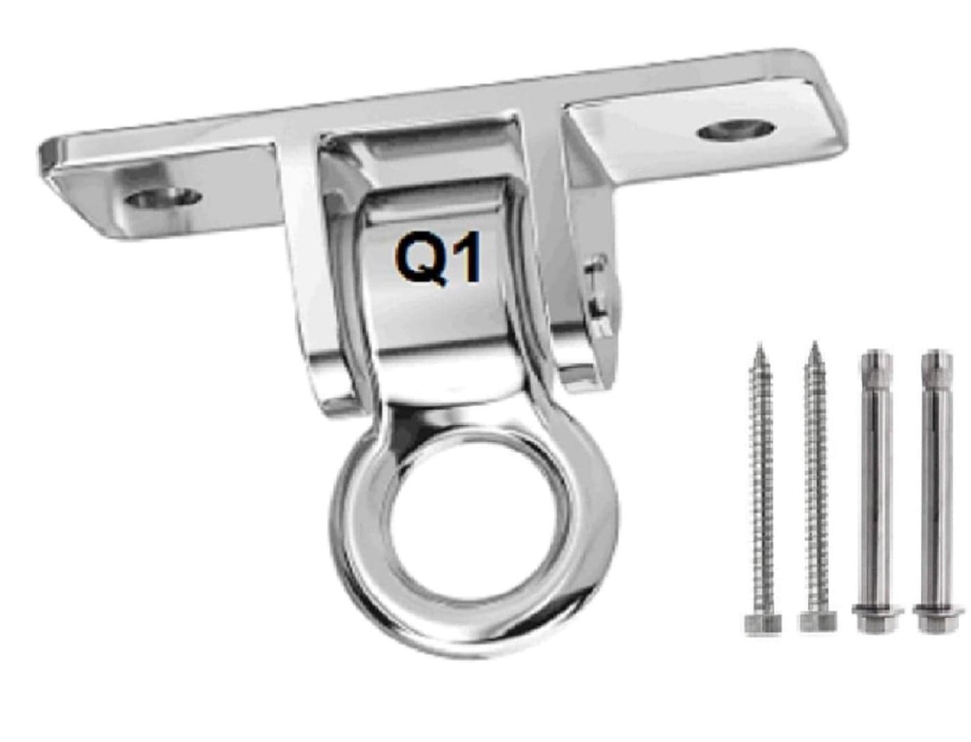 Q1 Beads 304 Stainless Steel 900 Kgs Load Capacity Swing Hanger Heavy Duty Ceiling Hook Bearing Kada for Hanging Swing, Hammock,Playing Jhula,Playground, Porch, Yoga Seat with Fittings (Chrome,1 Pc.)