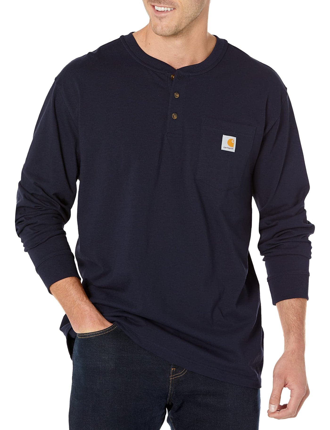 Carhartt Mens Workwear Pocket Long-Sleeve (Regular and Big & Tall Sizes) Henley Shirts, Navy, X-Large US