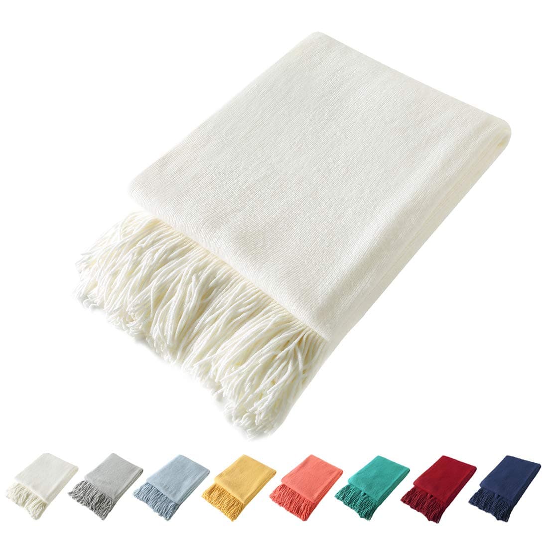 Homiest Decorative Knitted Throw Blanket with Fringe Soft Cozy Tassel Blanket for Couch Sofa Bed 50 x 60 50 x 60 Ivory