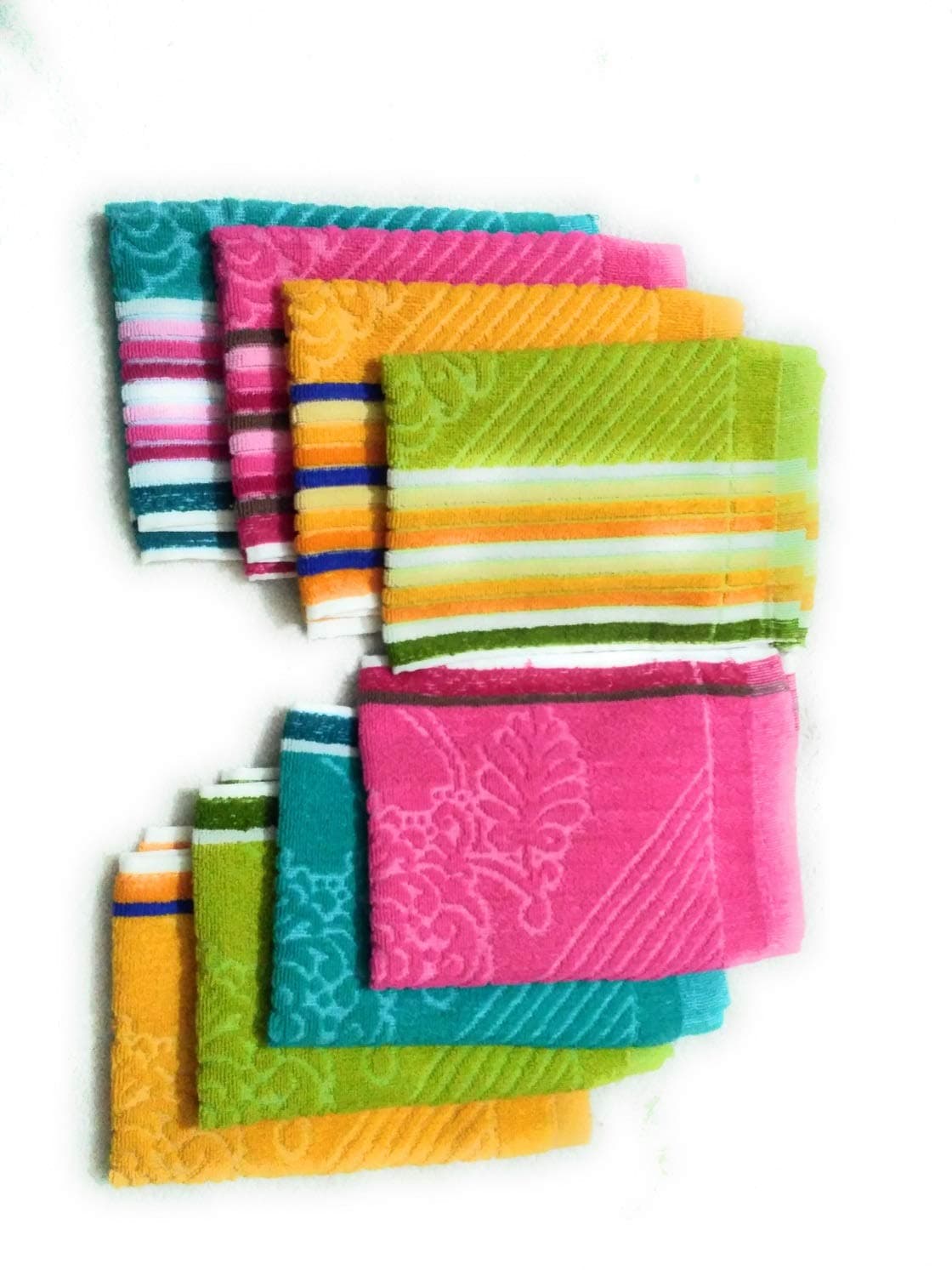 Cotton Colors Floral Design Hand Towels (Medium, Multicolor, Pack of 8)_t111