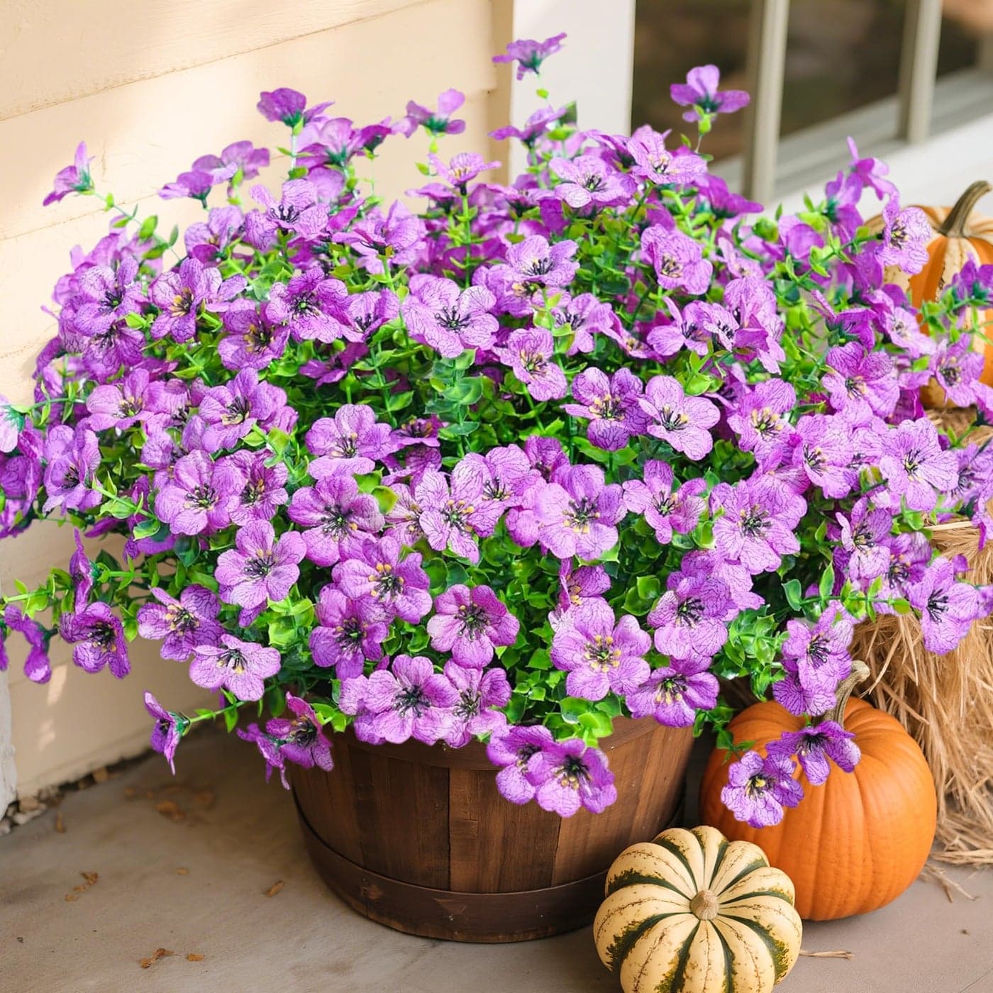 Artificial Fake Plants Flowers for Outdoor Outside Summer Decoration 12 Bundles Faux UV Resistant Look Real Silk Purple Daisy for Porch Patio Home Window Box Yard Garden Planter