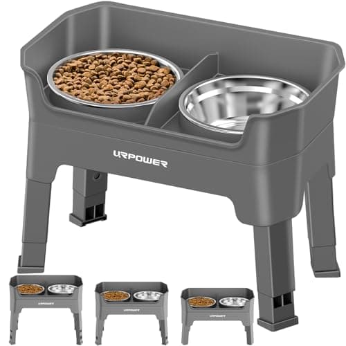 URPOWER 3-in-1 Elevated Dog Bowls - Mess Proof Double Deck 4 Height Adjustable Raised Stand with 2 Stainless Steel Food Bowls & Licking Plate for Small, Medium & Large Dogs