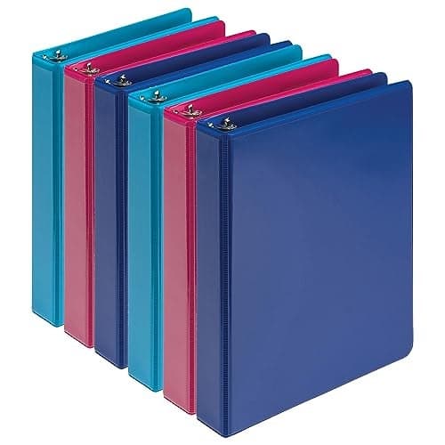 Samsill Economy 1 Inch Mini 3 Ring Binder, Made in The USA, 9.1” x 7.5” Round Ring Binder, Non-Stick Customizable Cover, Assorted Fashion, 6 Pack