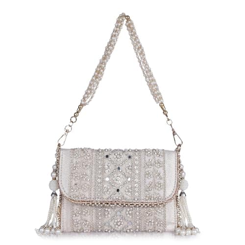 PLANX SILK Stylish Fancy Designer Potli Bag – Embroidered Pearl Handle Festive Clutch