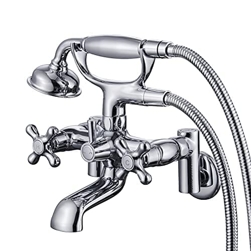Tub Faucet 3 to 9In Center Wall Mount Tub Faucet with Hand Shower Chrome Vintage Wall Mount Tub Filler Bathtub Faucet Set with Shower Diverter with Valve 8 inch Center Wall Mounted