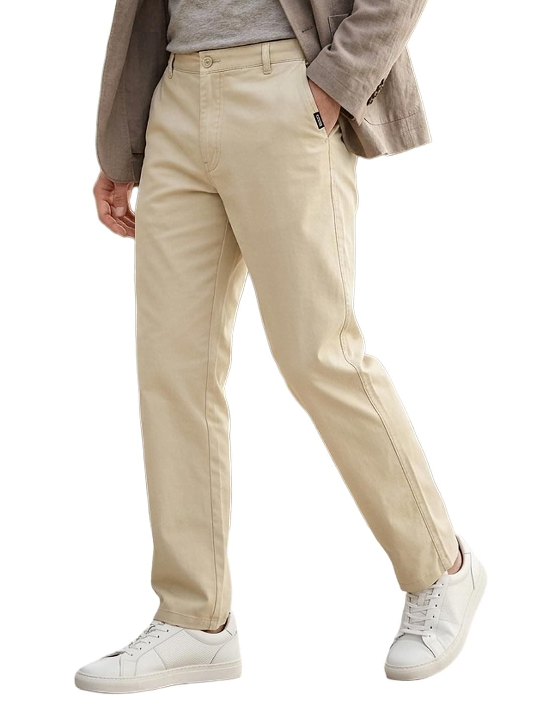 Urbano Fashion Men's Cream Cotton Regular Fit Casual Chinos Trousers Stretch (chinoreg-cream-30)