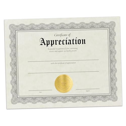 Hill Valley Greetings Certificate of Appreciation - 15 Award Certificates with Gold Foil Embossed Seals