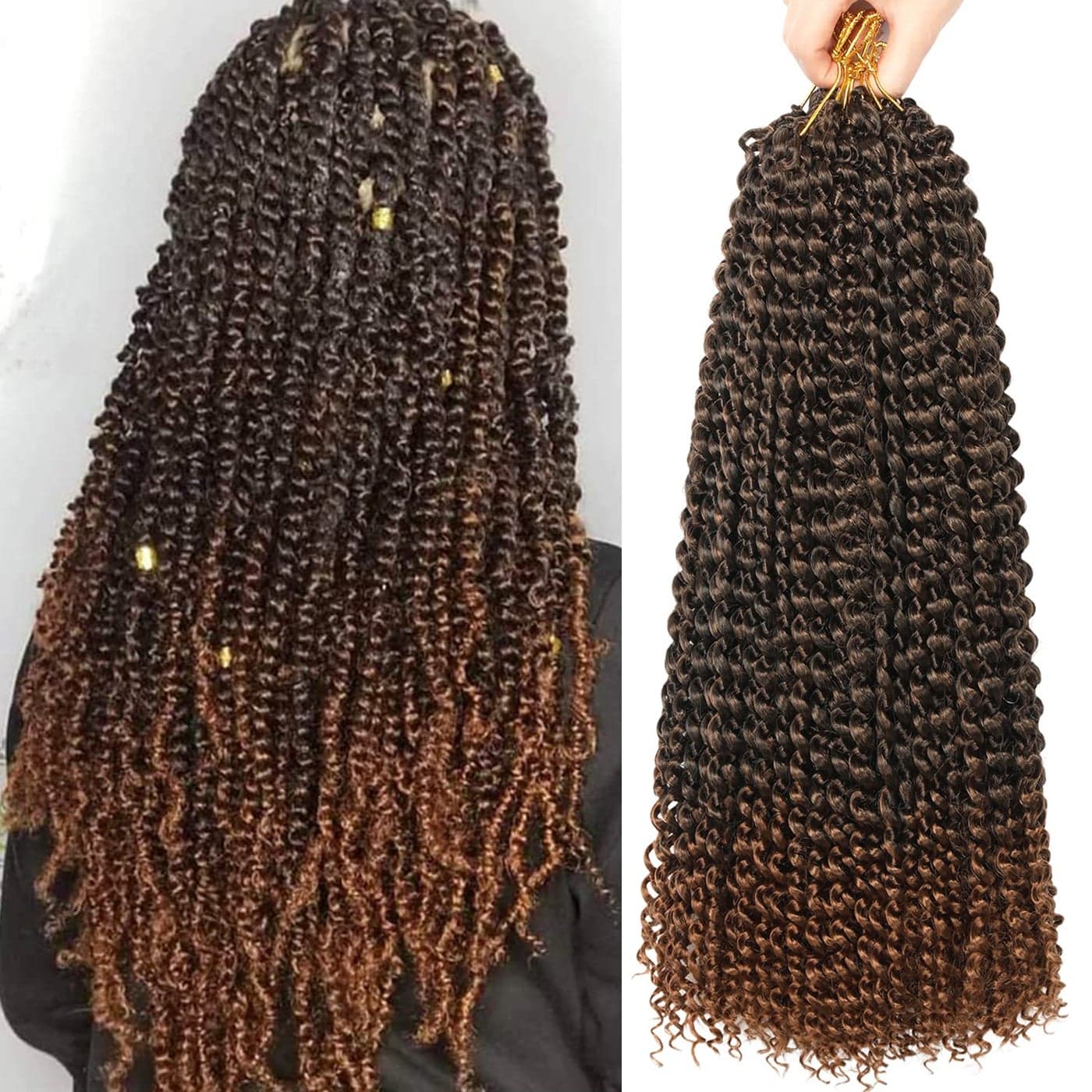 Ubeleco 18 Inch Passion Twist Hair Ombre Brown Water Wave Crochet Hair Passion Twist Crochet Hair for Women Long Bohemian Synthetic Passion Twists Curly Braiding Hair Extensions7pcs1B30