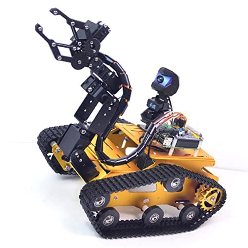 XiaoR Geek Raspberry Pi Smart WiFi Robot Car Kit with 2DOF Hd Camera 4DOF Robotic Arm Tank Chassis Kit Remote Control Programmable AI Vehicle Toy Controlled by AndroidiOS App PC