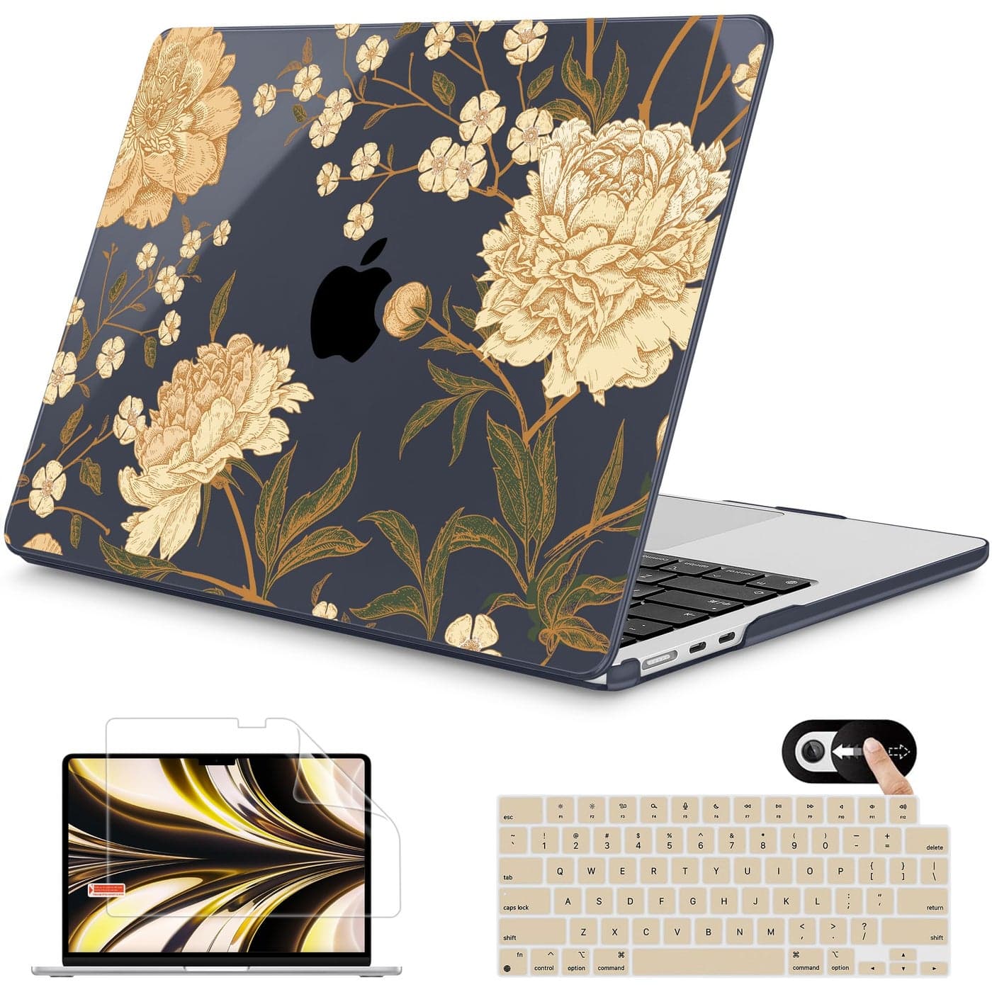 Mektron for 2025 M4 MacBook Air 136 Inch A3240 Case Fits 2023 A2681 M2 2024 A3113 M3 Chip with Liquid Retina Display Printed Plastic Hard Shell Cover for MacBook Air 136 Peony Flowers C186
