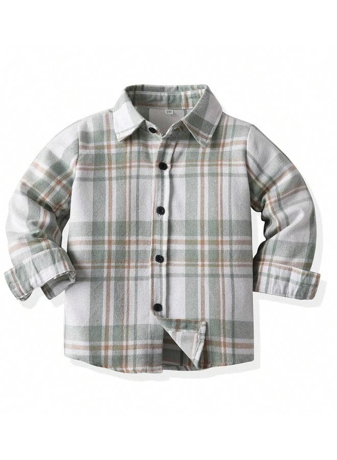 Boys Grey Checked Button Front Shirt — 6-7 YRS