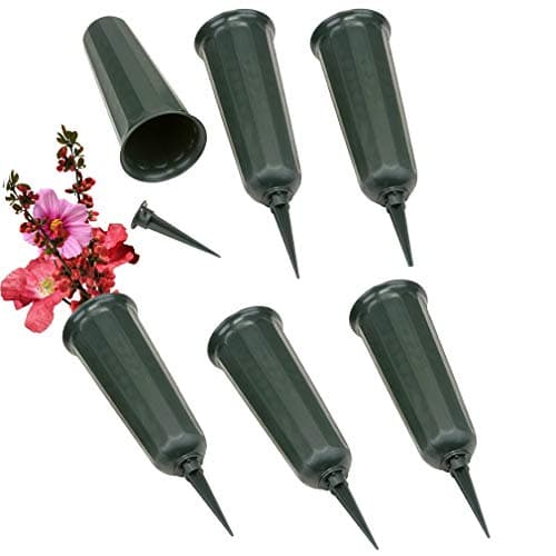 Evelots Cemetery Flower Vase with Sturdy Spikes/Stakes 6 Pack Outdoor Artificial or Fresh Flower Holder Grave Decoration