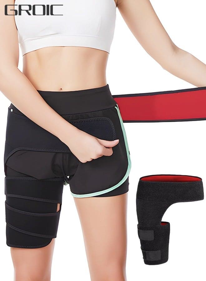 Hip Support Brace, Adjustable Thigh Brace Support, Thigh Leg Compression Support Wrap Sleeve, Unisex Breathable Neoprene Non-Slip Hamstring Compression Sleeve, SI Joint Belt