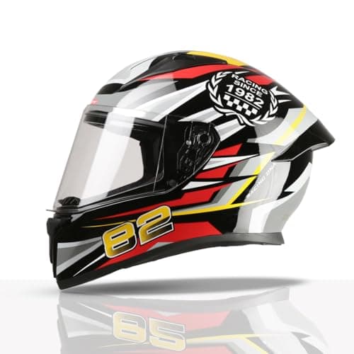 TVS Racing Titan Series Full Face Helmet for Men | Premium Bike Helmets with ABS Shell, UV Paint | Quick Release System | Aerodynamic Design | DOT & ISI Certified (Red, XL)