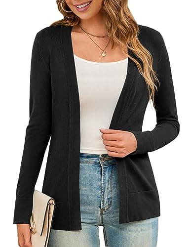 LIENRIDY Women's Cardigans Lightweight Long Sleeve Open Front Sweater Cardigan Black XL