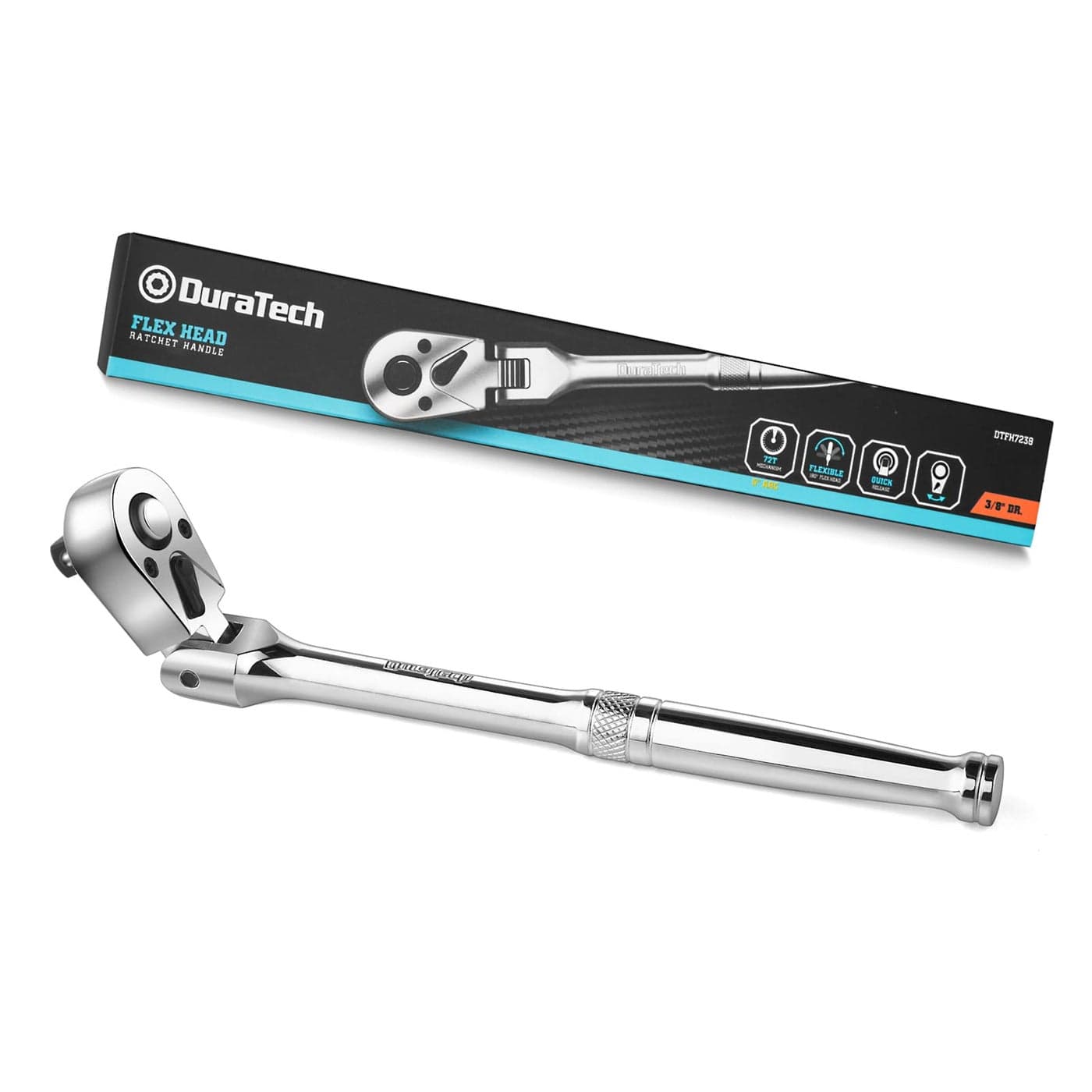 DURATECH 38 Drive FlexHead Ratchet 72Tooth Ratchet Wrench Quickrelease Reversible Switch FullPolished Chrome Plating Alloy Steel