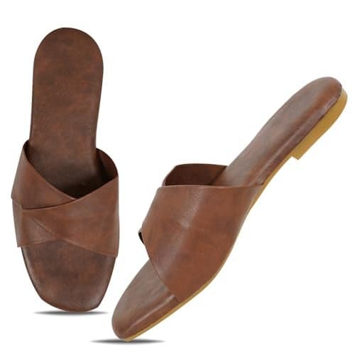 DFR Heel Casual Flip Flops Slippers For Girls Women, Comfortable Foam Chappals, Color - BROWN1, UK Size-4