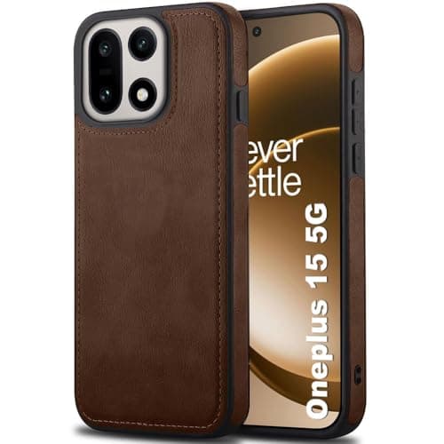 TheGiftKart Genuine Leather Finish Back Cover Case for OnePlus 15 5G | ShockProof Design | Raised Edges for Camera & Screen Protection | Stunning Minimalist Design Back Cover for OnePlus 15 5G (Brown)