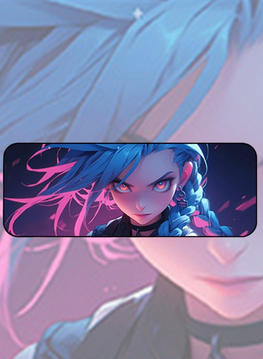 LOL Jinx Mouse Pad 800MM*300MM*4MM Full Desk LOL Jinx Mousepad Extended Large Non-Slip Rubber Base Waterproof Big Keyboard Mat with Stitched Edges for Gaming and Office