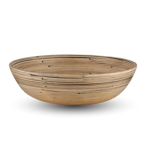 LEXA 12" Handmade Bamboo Salad Bowl – 130 oz Large Wooden Fruit Bowl for Kitchen Counter, Black Bamboo