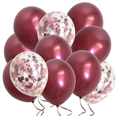 Metallic Burgundy Balloons and Confetti Rose Gold Balloons for Maroon Wedding Anniversary Decorations Burgundy Rose Gold
