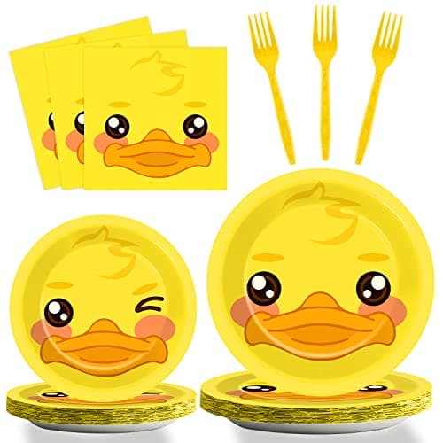 gisgfim 96 Pcs Duck Plates and Napkins Party Supplies Duck Themed Party Tableware Set Duck Birthday Party Decorations Favors for Kids Birthday Baby Shower for 24 Guests