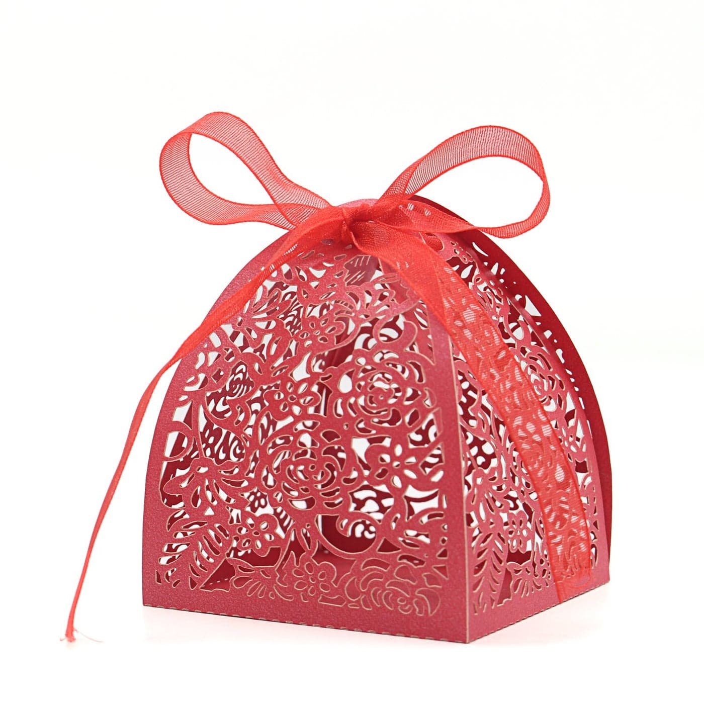 KPOSIYA Pack of 100 Laser Cut Rose Candy Boxes Favor Boxes 25x 25x 31 Gift Boxes Bridal Shower Anniverary Birthday Party Wedding Favor 100Red