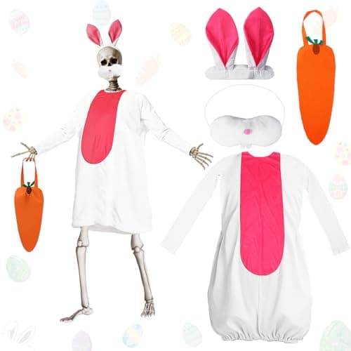 Chicingyou 12 ft Skeleton Clothes Accessories Including Hat and Cloth with Basket for 12 ft Skeleton Outfit Dress(4 Pcs,Easter)