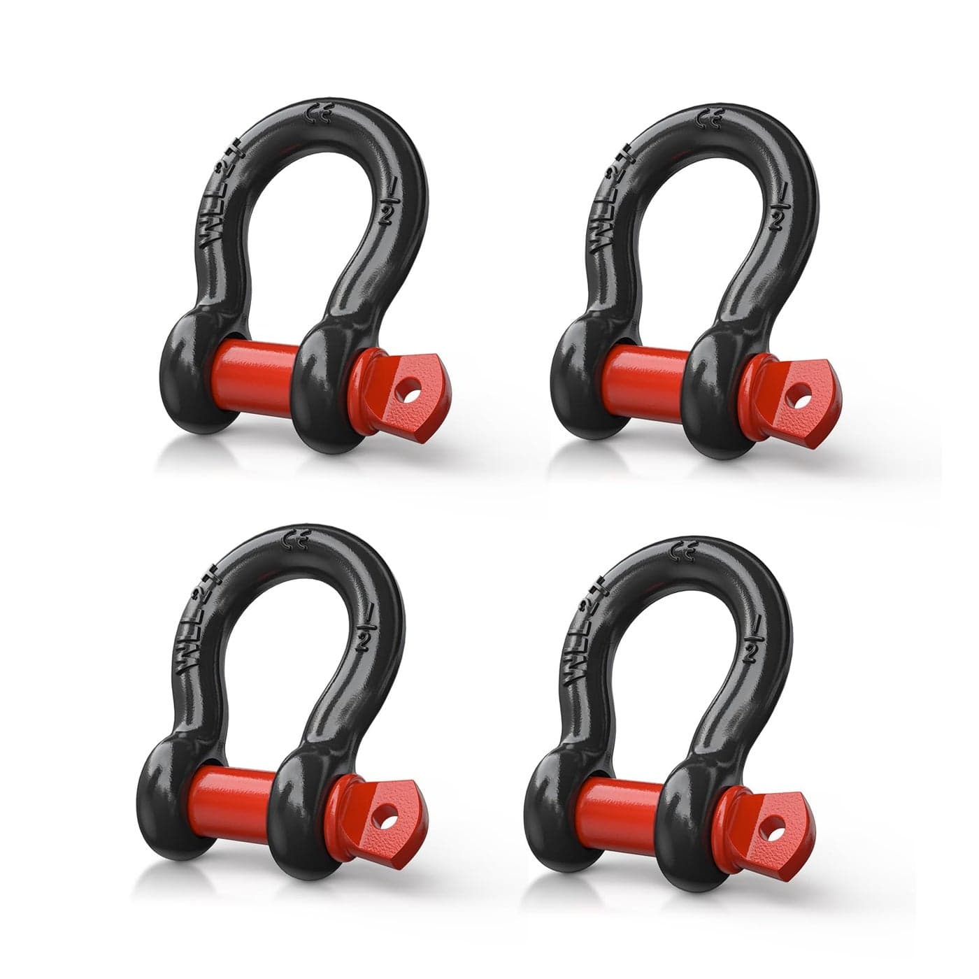 Nilight 4 Pack Small Shackles 12 DRing Shackle 2 Ton 4409 lbs Capacity Heavy Duty Off Road Recovery Shackle Kit for Cars and Other Applications for Tie Downs Black Red