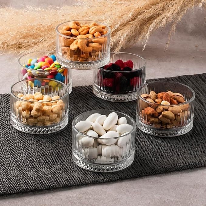 Red-Rubby Crystal Bowls Set for Kitchen Prep, Glass Pinch Bowls for Cooking and Serving, Great for Salad, Sauce, Dipping, Dessert and Side Dishes, Set of 6