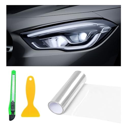 Suvnie 12 × 48 Inch Car Light Tint Film, Shiny Chameleon Headlights Tail Lights Fog Lights Films with Squeeze & Cutter, Self Adhesive Vinyl Film Sticker Sheet Roll Car Accessories (Transparent)