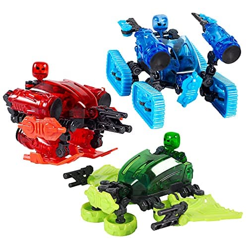 Zing Klikbot Megabots Pack of Three Green Blue and Red Toy Figures with Unique Accessories for Kids 8 Plus