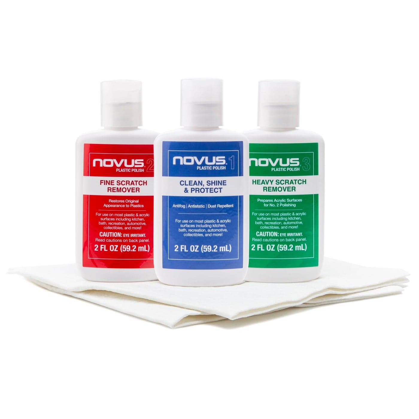 NOVUSPK12 Plastic Clean Shine 1 Fine Scratch Remover 2 Heavy Scratch Remover 3 and Polish Mates Pack 2 Ounce Bottles